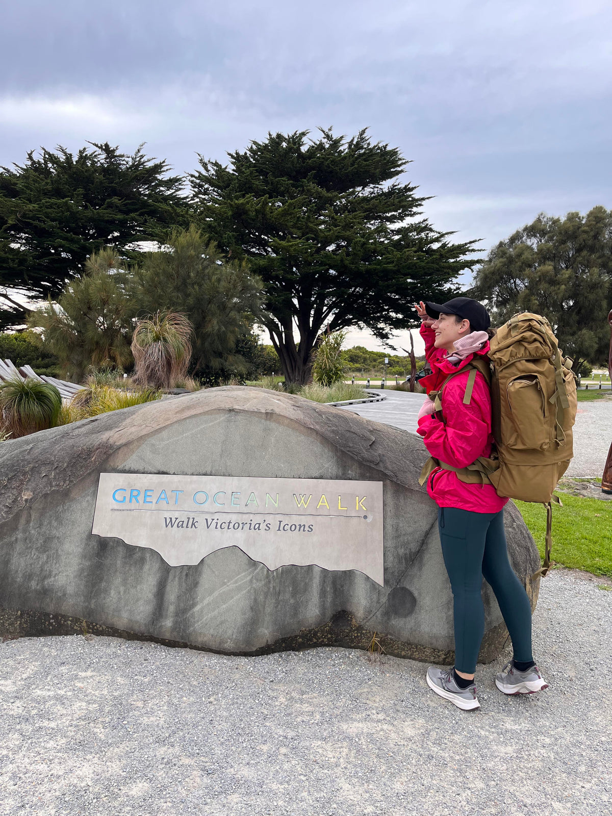 Hiker wearing the Banksia Premium Trekker backpack on Victoria’s Great Ocean Walk.